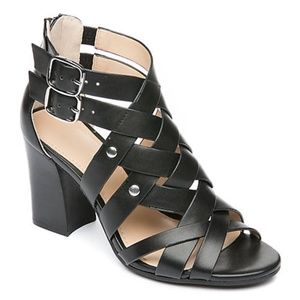 NEW The Limited Brooklyn Black Block Heeled Leather Sandals
